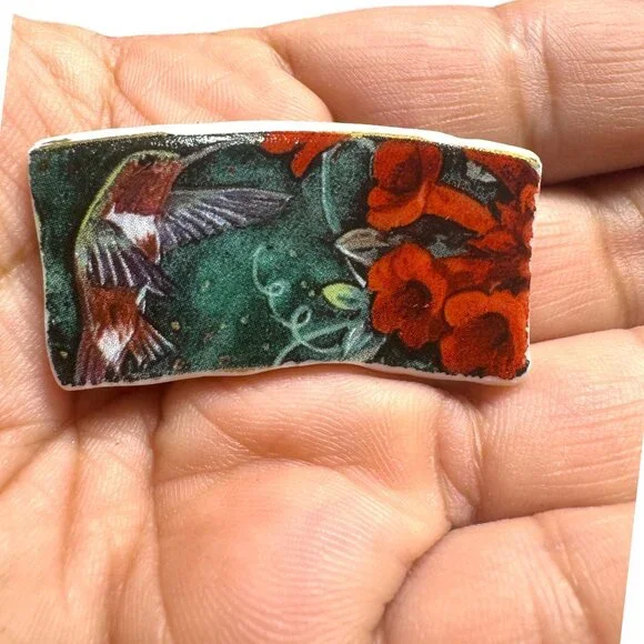 Lena Liu Hummingbird Broken China Pendant Silver-Blend Metalwork Quartz Necklace - Picture 3 of 10